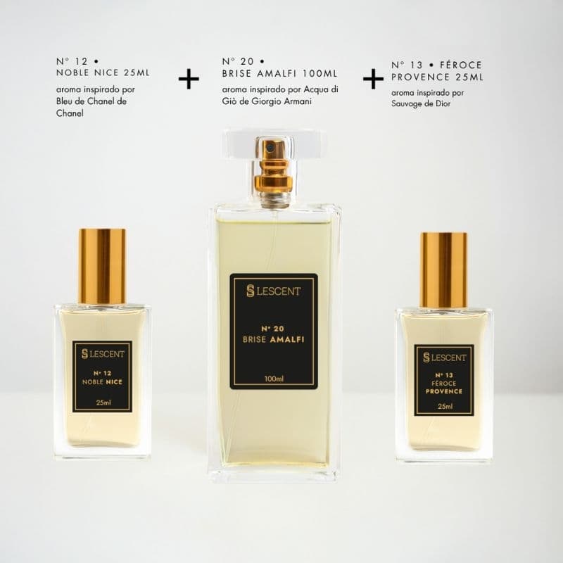 Kit Perfume Masculino 100ml + 2x 25ml Nº 20 + Nº 12 + Nº 13 | Trilogia Essencial Fragrâncias Versáteis Sofisticadas