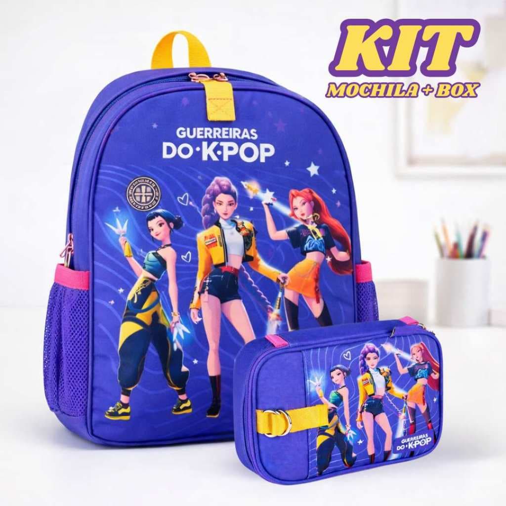 Mochila Costas e Estojo Box Guerreiras Original Huntrx Escolar Feminina Resistente Yumi