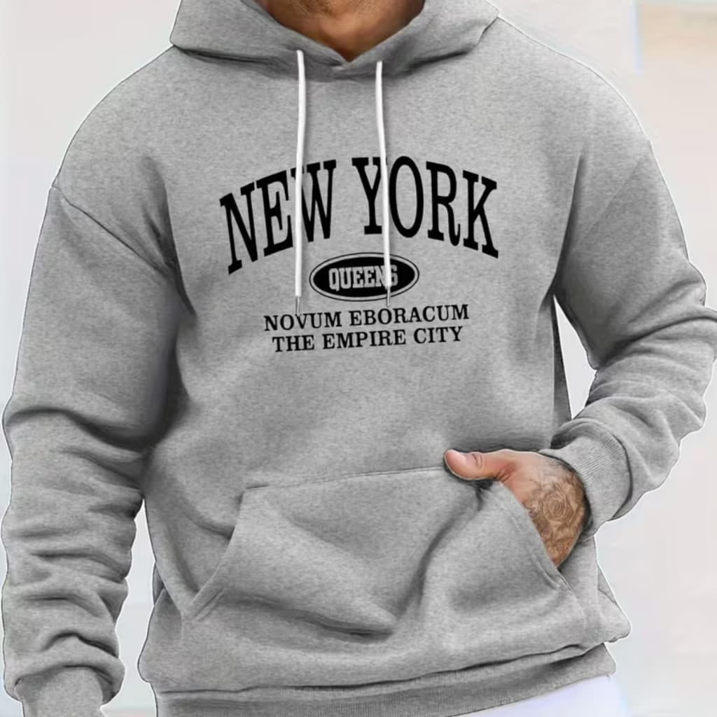 Blusa de frio Moletom Masculino Casaco Feminino Blusão  New York Estiloso Outono Inverno Cinza Peluciado Blusa Estampada