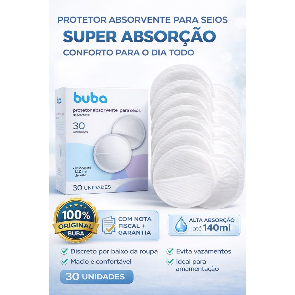 Kit 30 Protetor Absorvente Descartavel Seios Amamentação Protetor de Peito Lactante Discreto Atoxico Buba