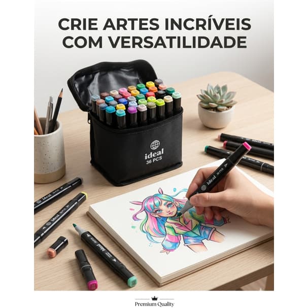 Estojo Canetinhas 36 Cores Hidrográficas Alta Qualidade Kit Desenho Arte Escolar Profissional
