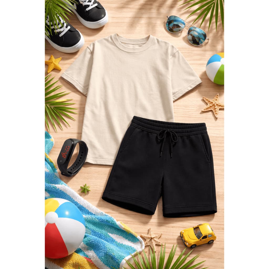 Kit Camiseta Infantil Liso e Short Bermuda Infantil Várias Cores + Brinde