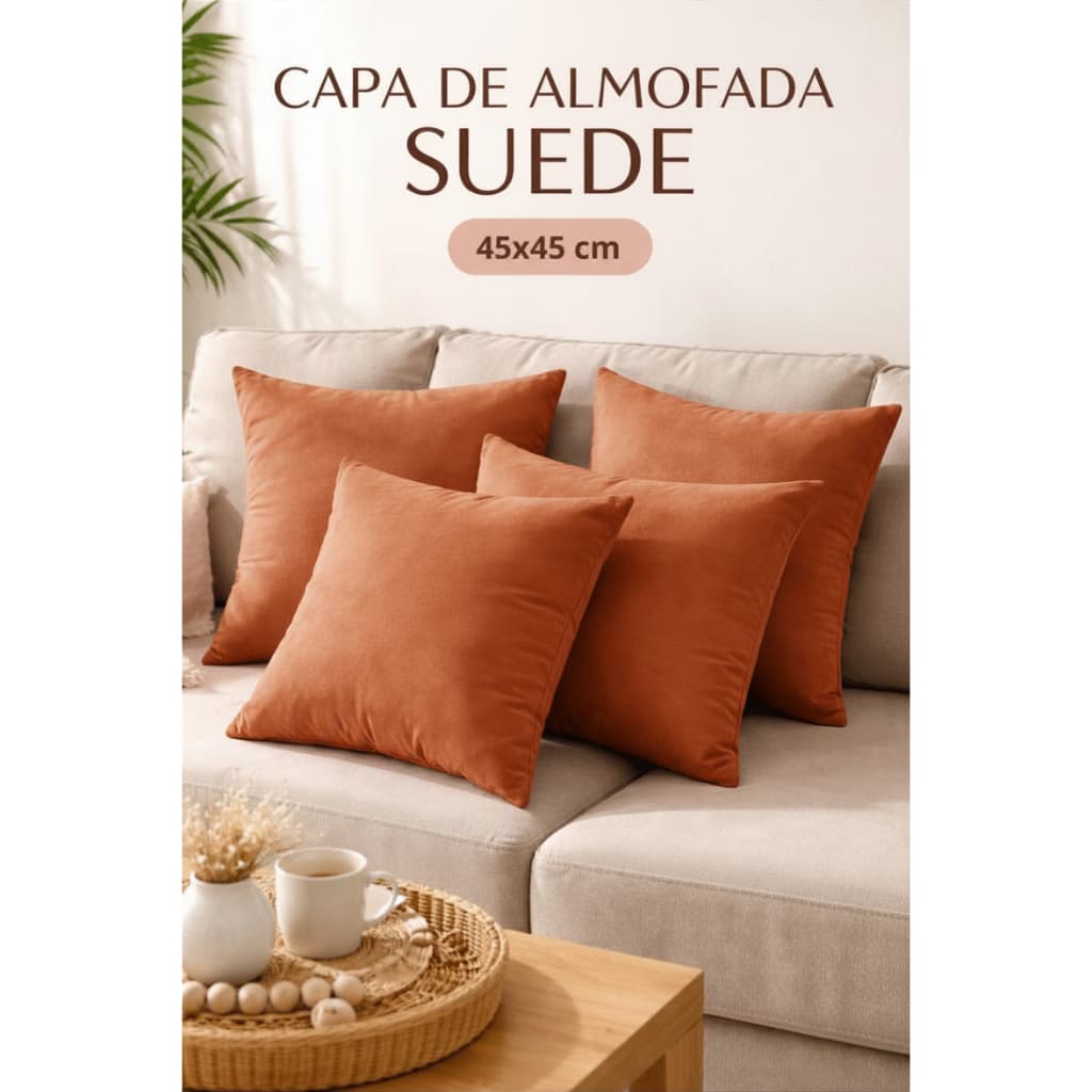 Kit 2 Capas de Almofada Luxo Suede Premium Tamanho 45x45 Com Zíper Invisível Conforto e Sofisticação