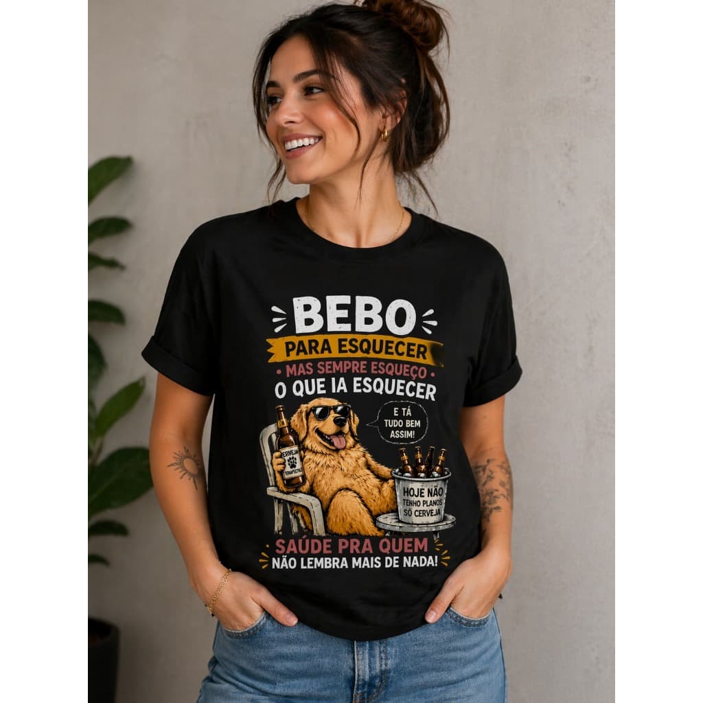 Camiseta "Bebo Para Esquecer Mas Sempre Esqueço O Que Ia Esquecer" Camiseta Engraçada Poliéster