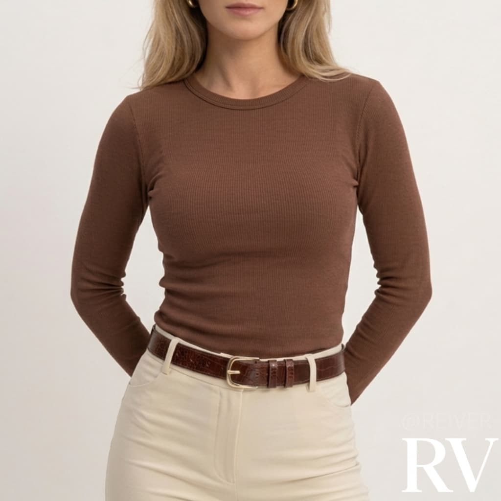 Blusa Manga Longa Feminina Ribana Gola Redonda Basica Casual