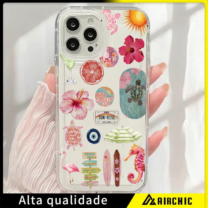 Capinha Capa de Transparente Adesivos Tropicais do Havaí Para iPhone 11 14 15 16 12 17 13 pro max 7/8 plus produto em al