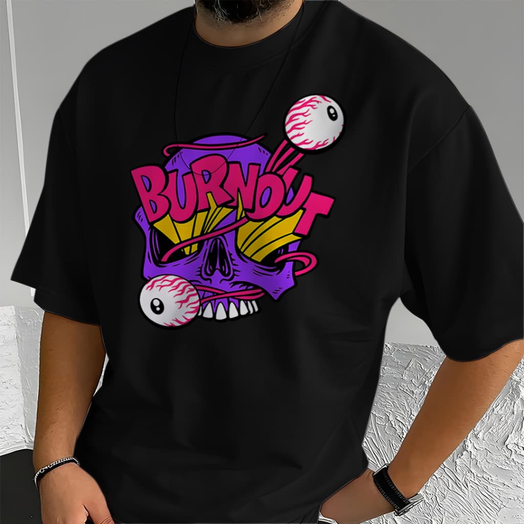 Camiseta Oversized Unissex Plus Size com Estampa Modelo: "Caveira Burnout" - Lançamento 2026