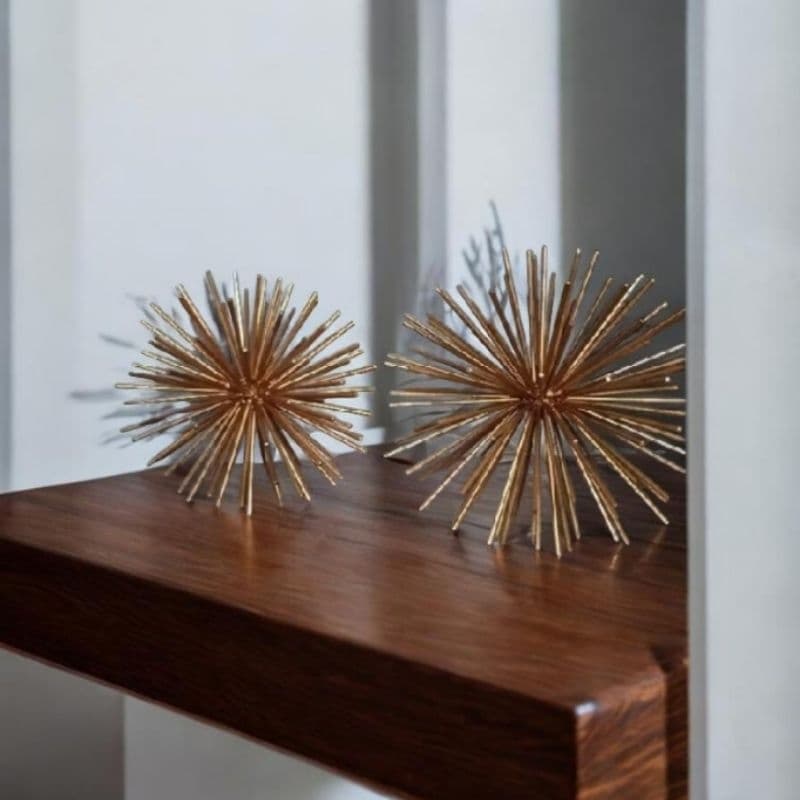 kit 2 Ouriço decorativo sofisticado um de 16 cm e outro de 20cm em metal dourado