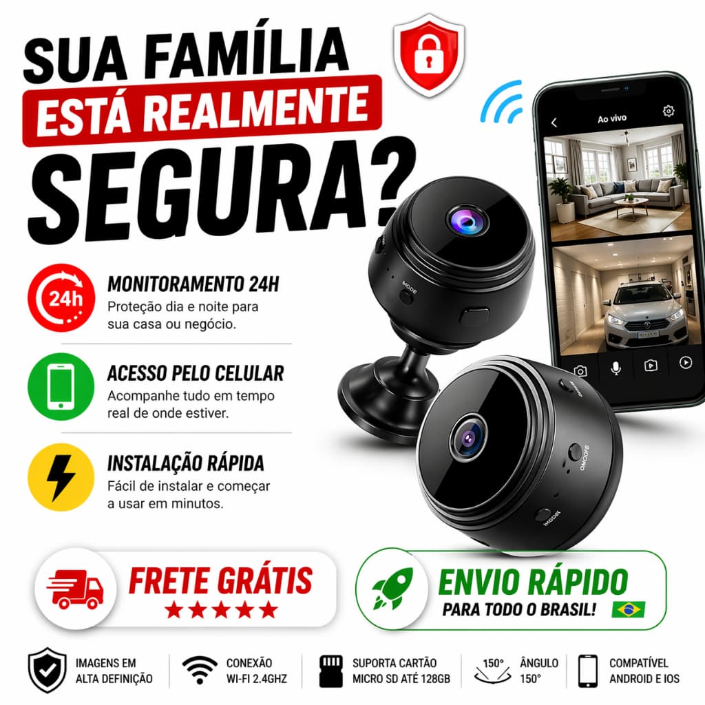 Fique Seguro! Mini Câmera A9 WiFi 1080p Espiã Monitoramento Ao Vivo Celular