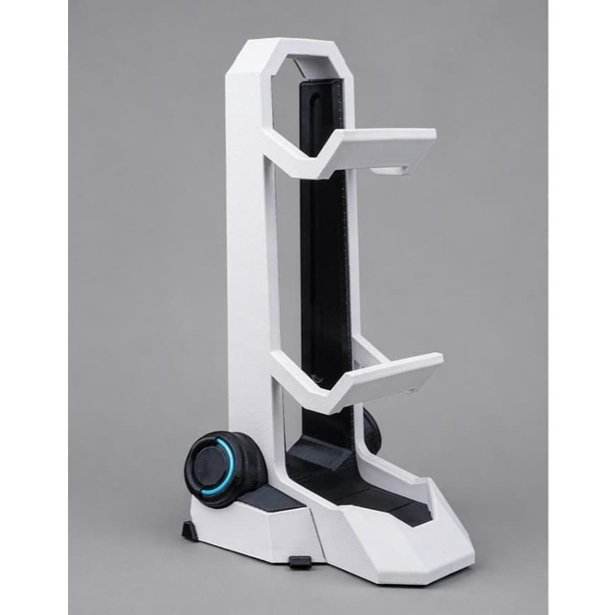 Suporte para 2 Controles Gamer PlayStation e Xbox – Base Dupla Vertical, Organizador de Mesa, Cor Branco e Preto