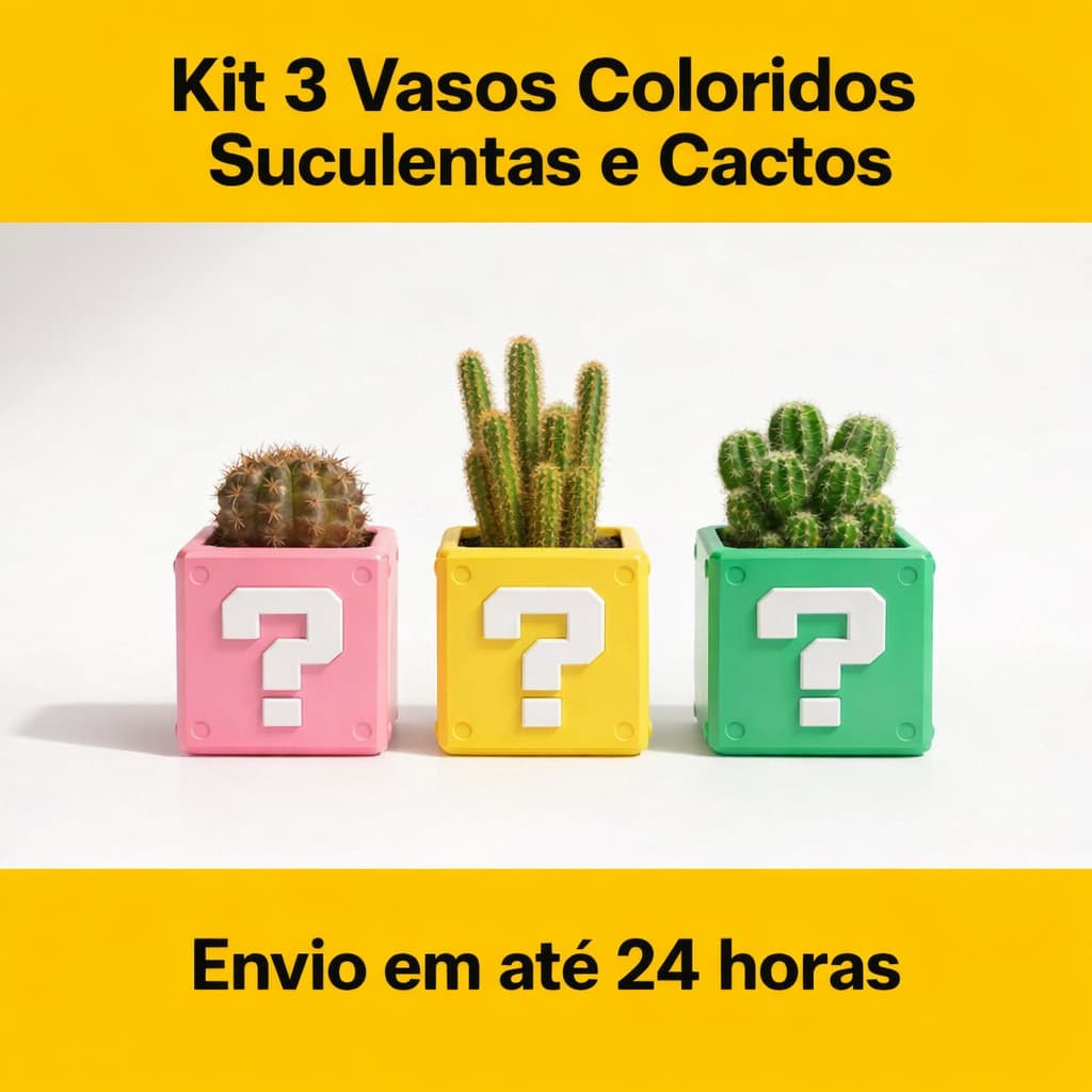 Kit 3 Vasos para Suculentas e Cactos Coloridos Decorativo Geek Caixa Game