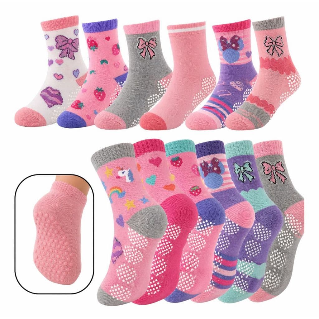Kit 12 Pares Meias Infantil Menina Antiderrapante Macia Conforto 0 - 10 Anos