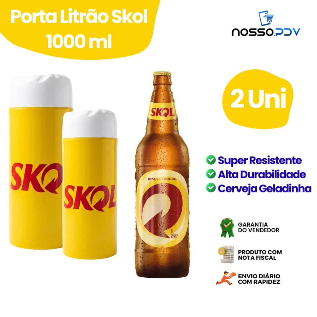 Kit 2 Porta Garrafa Térmico Para Cerveja Litrão 1L Skol Parede Dupla Alta Qualidade Envio Rápido