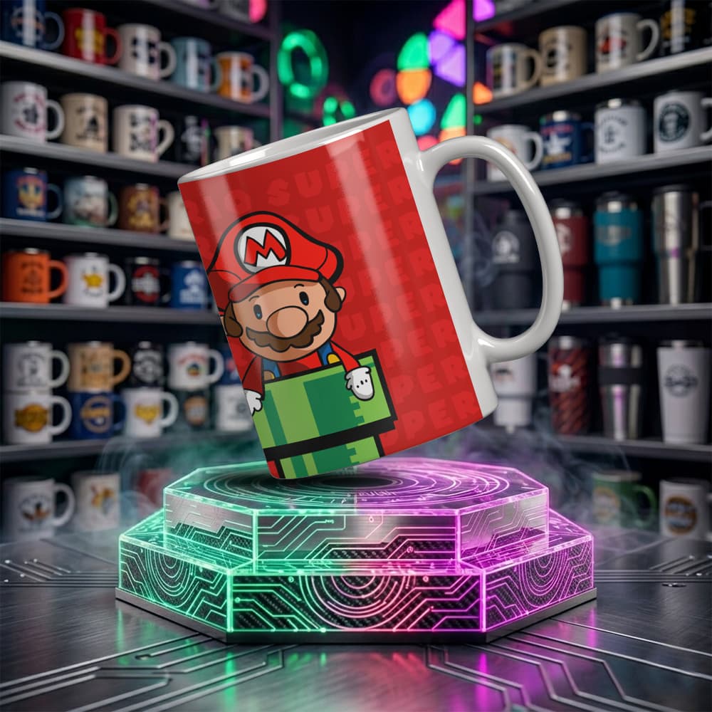 Caneca Mario Personalizada Branca de Cerâmica 325ml | Tema Nintendo Game