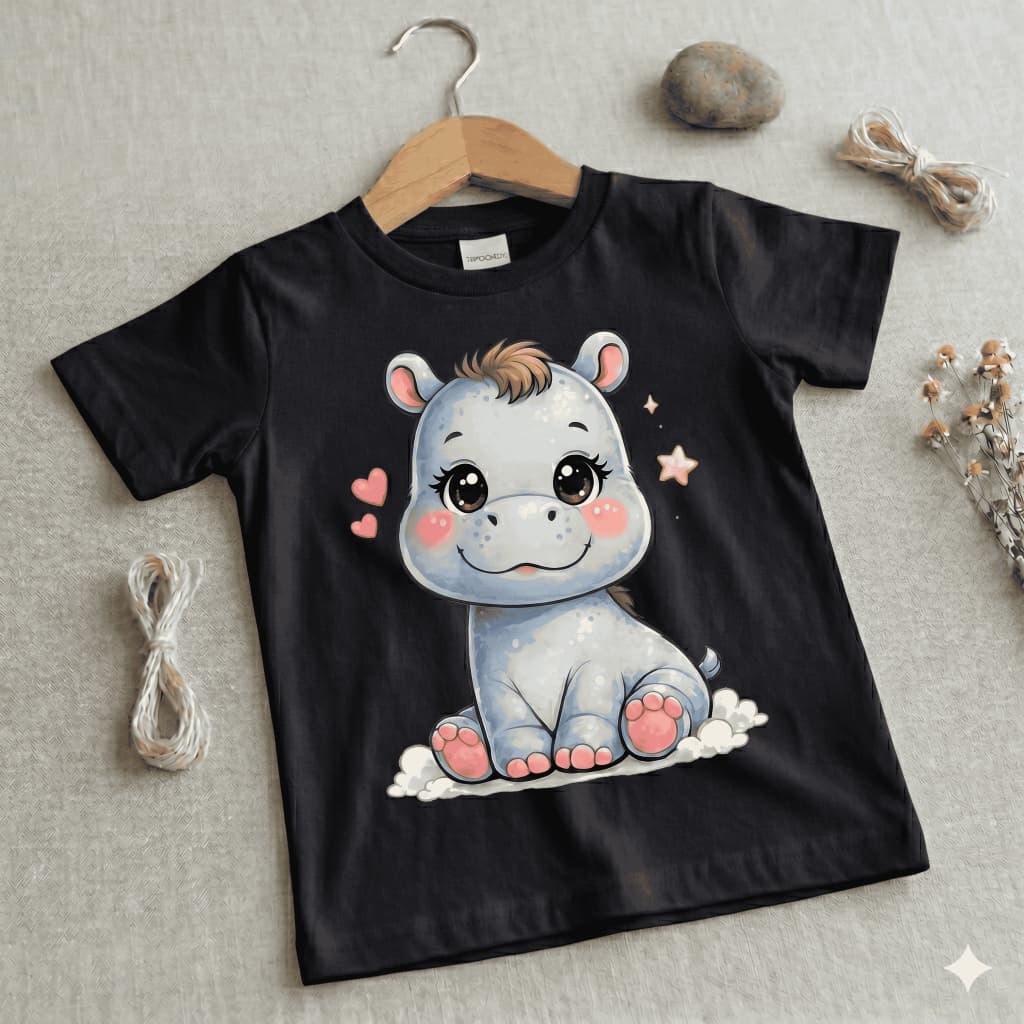Camiseta Infantil Kids Safari Baby Hipopótamo 100% Conforto