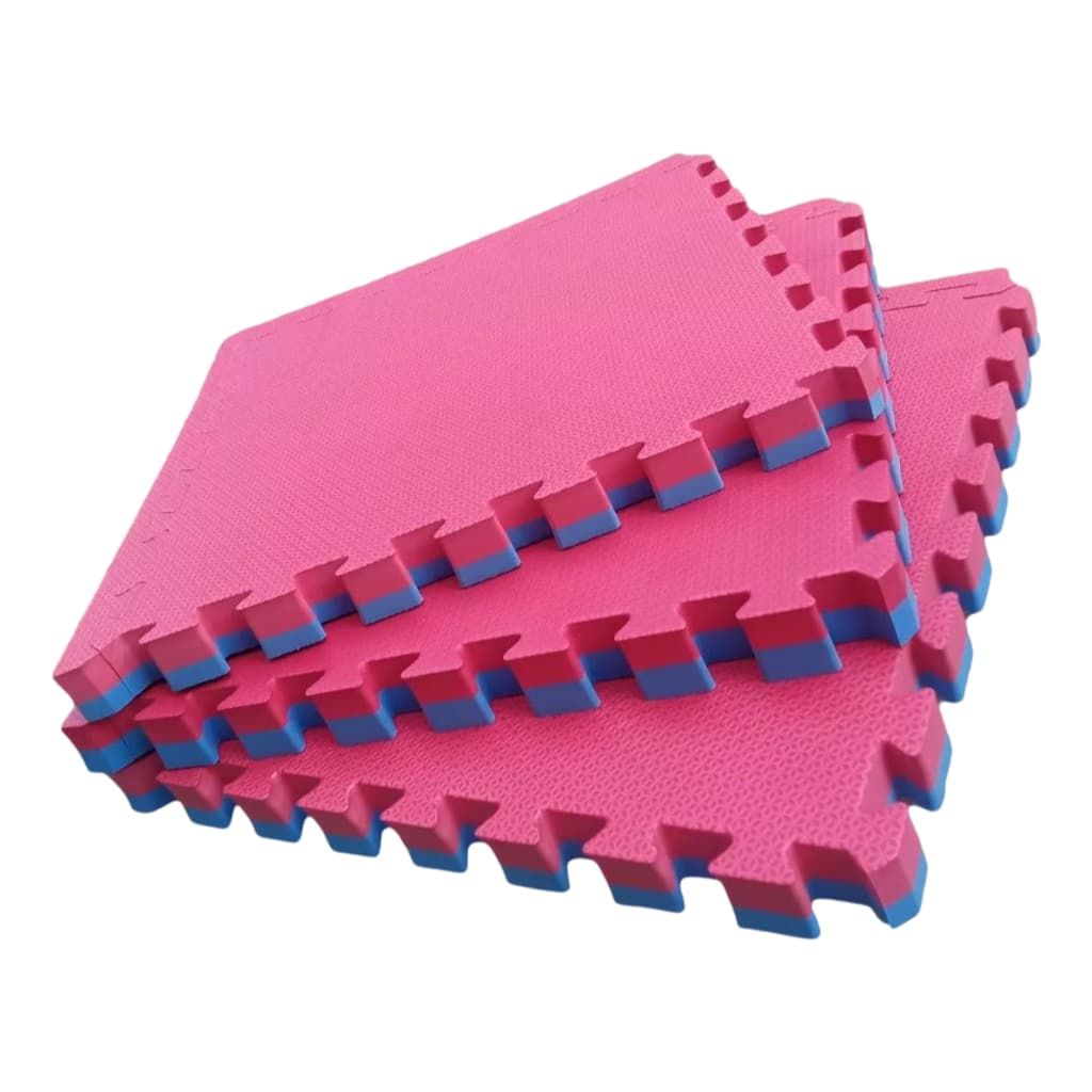 Tatame EVA Dupla Face Azul com Vermelho 50x50x2cm Linha Premium com Bordas de Acabamento