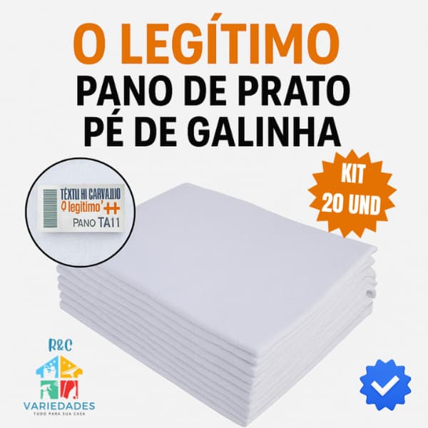 Kit Pano De Prato PÉ DE GALINHA C/ Bainha Liso Branco Grosso O Legitimo 41 x 66 Grande