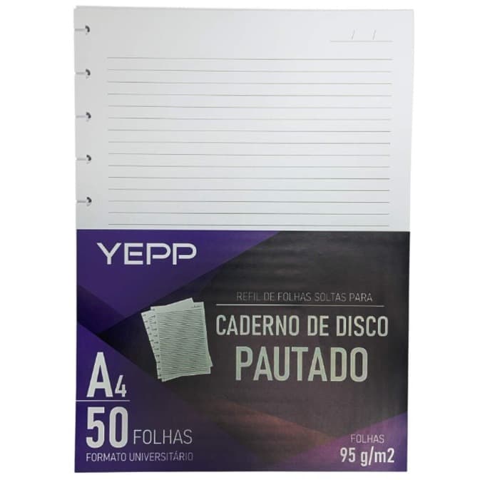 Refil Pautado Caderno Inteligente YEPP Formato Universitário - 50 folhas de 95g/m² - 200x275mm