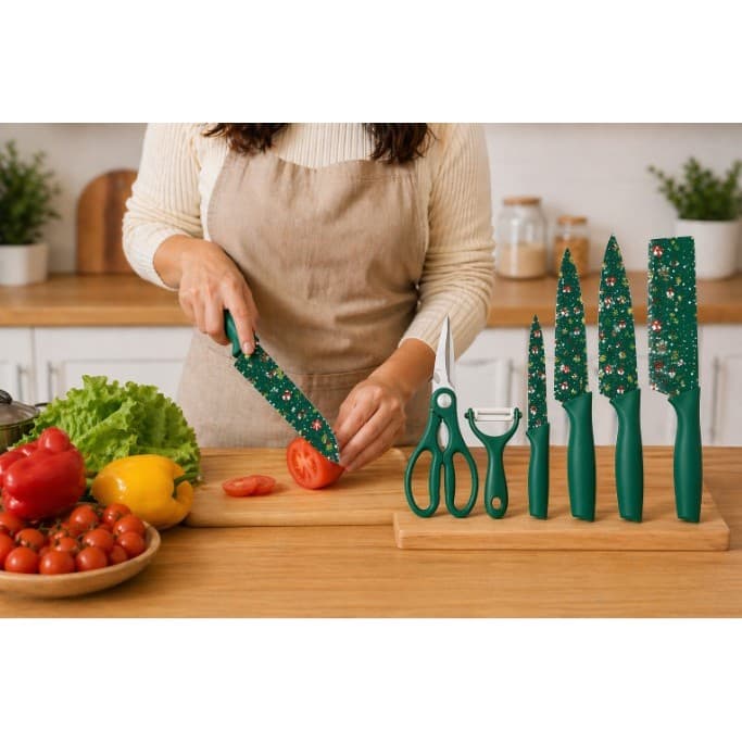6 Peças FACAS - Com Sofisticação e Temática Festiva à Sua Cozinha e Mesa Natal, jogo com 6 natalinos