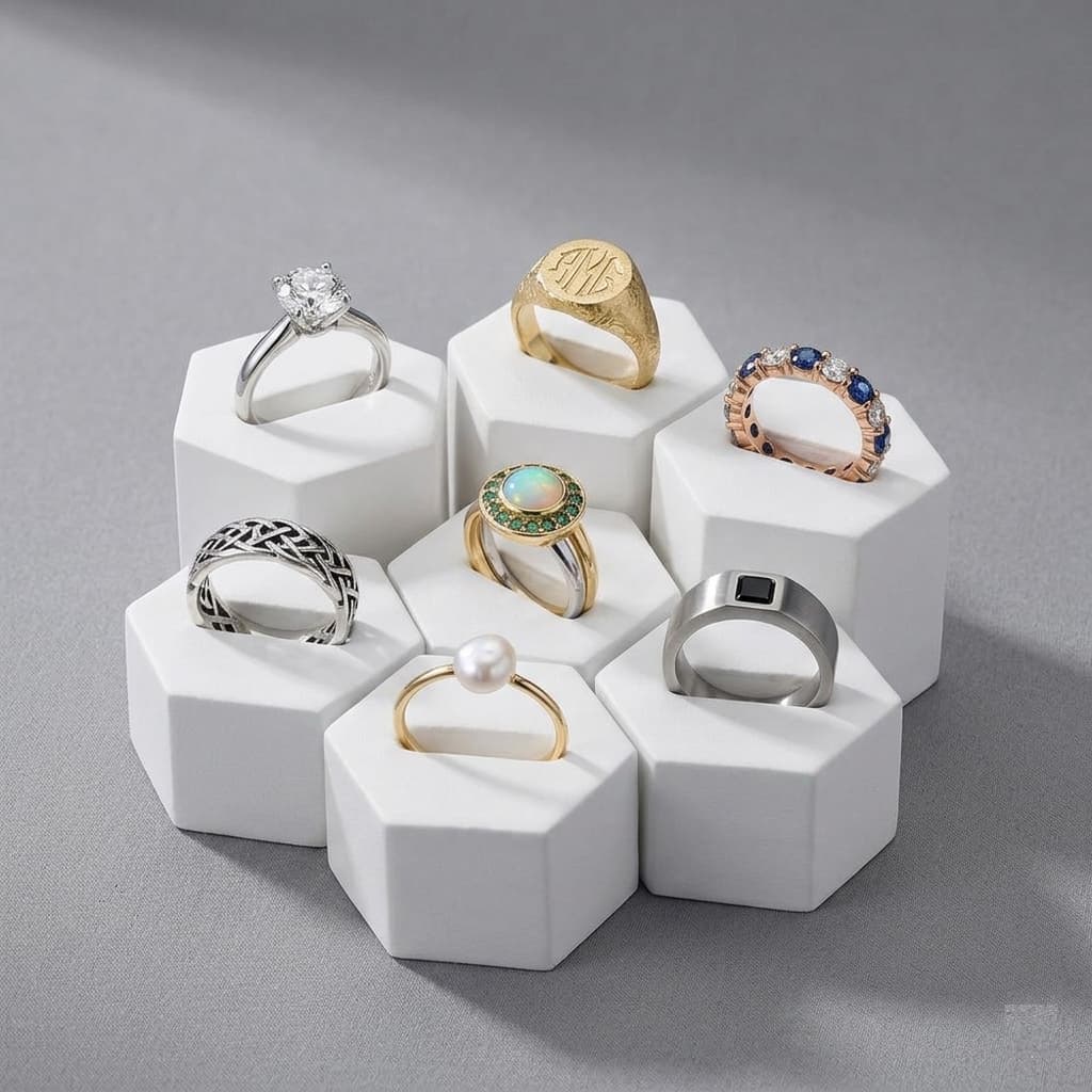 Kit com 6 Expositor para Anéis em Formato Hexagonal - Suporte de Exibição para Joias e Bijuterias