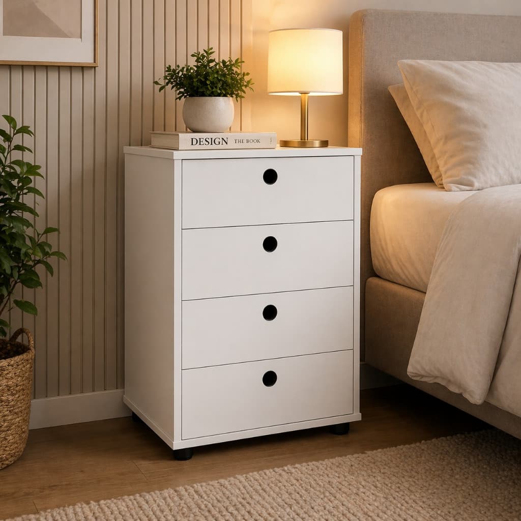 Mesa de Cabeceira Classic 4 Gavetas Gaveteiro Multiuso para Quarto e Escritório Design Moderno