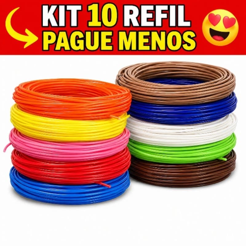 Kit com 10 Refil Filamento PLA 50M 1,75 Caneta 3D