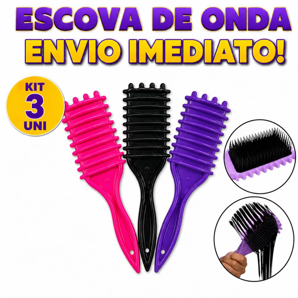 Kit 3 Atacado Escova Fitagem Definidora Finalizadora Escova De Ondulação - Com Cerdas - Para Cabelos Cacheados - Unissex