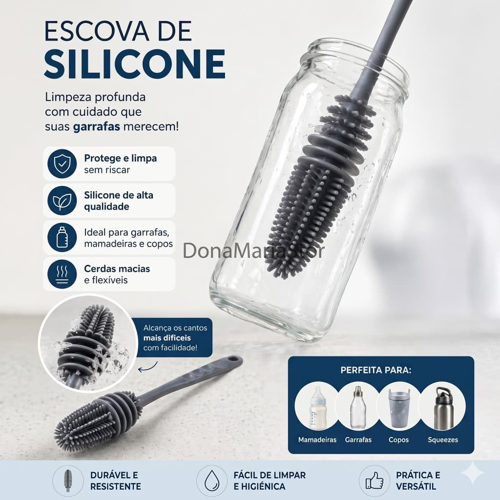 Escova De Silicone Limpa Garrafa, Mamadeira Copo Taça e Jarra de vidro