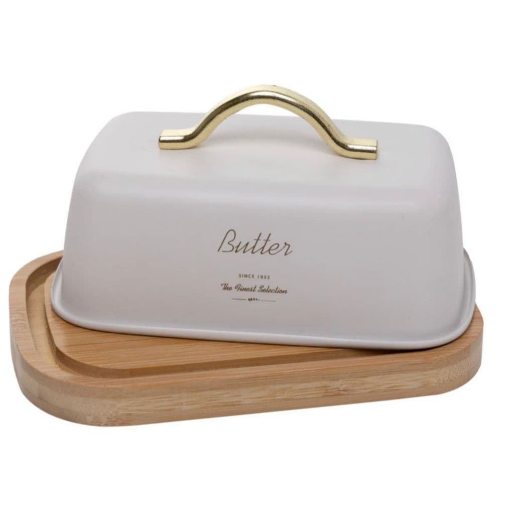 Manteigueira com Alça Olina 15cm x 10,5cmx 7,5cm Off White Metal - Wolff
