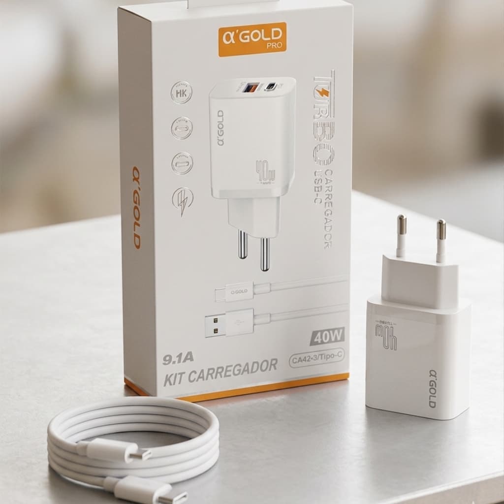 Carregador Turbo 9,1A USBC 40w 110v/220v Cabo Usb/c