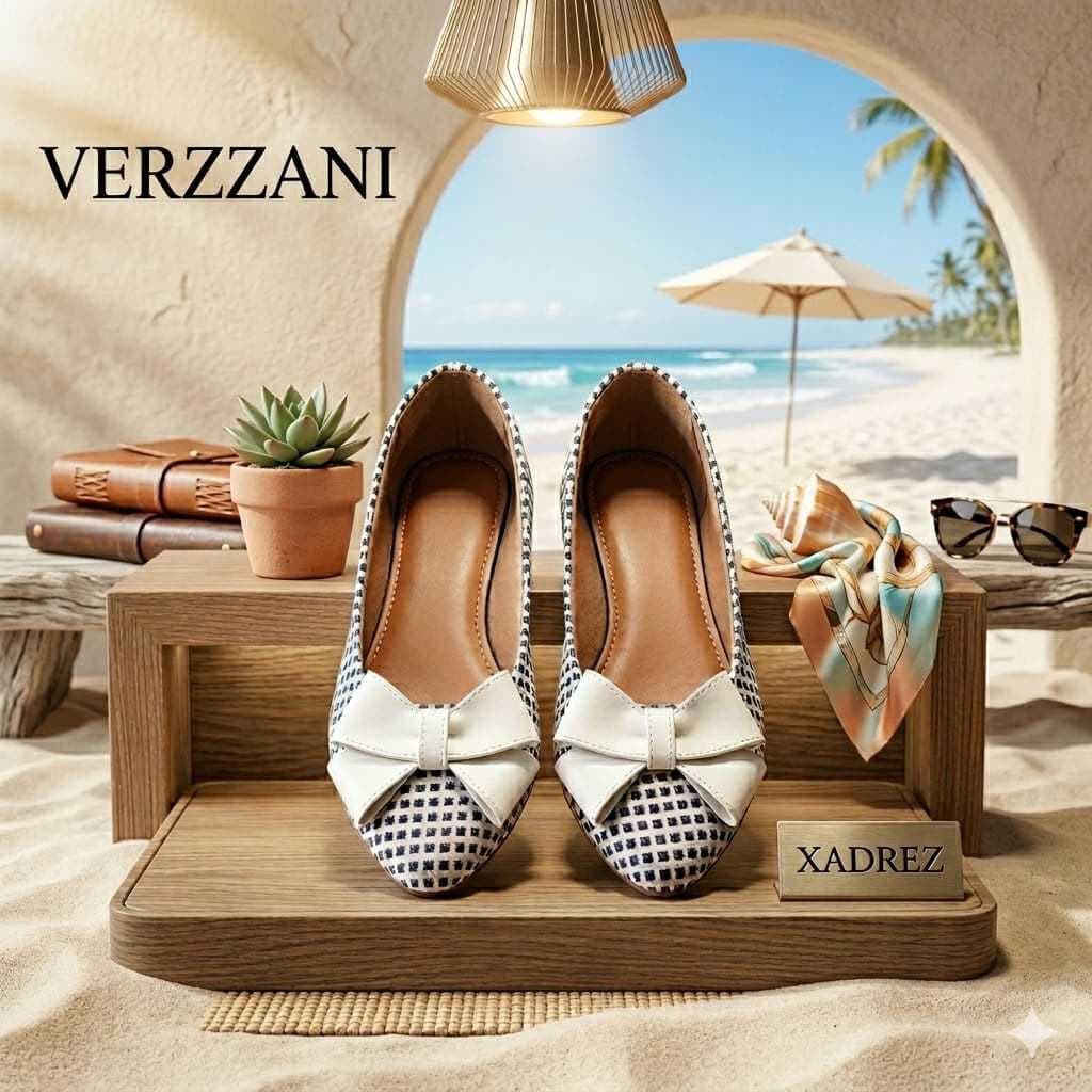 Sapatilha VERZZANI feminina moda bico fino Xadrez laço branco sapato calçados rasteira confortável