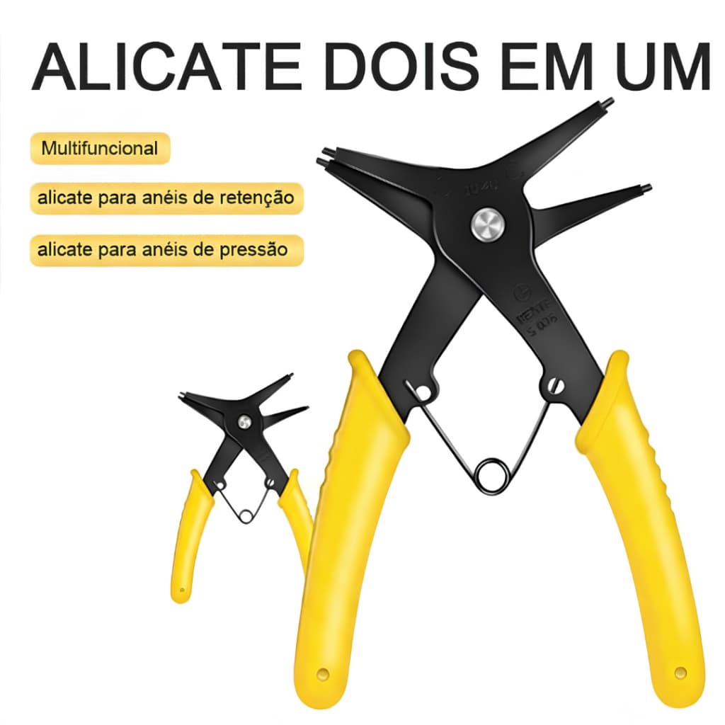 Alicate para Anéis de Retenção 2 em 1 Interno e Externo Aço 45 Resistente