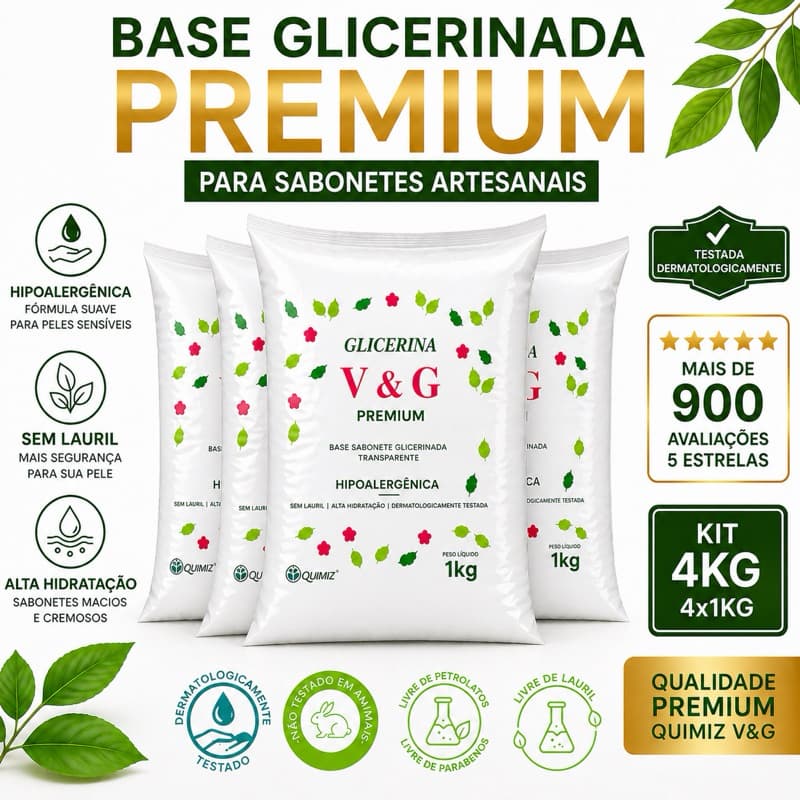 KIT 4 KG - BASE GLICERINA HIPOLERGENICA PREMIUM QUIMIZ V&G