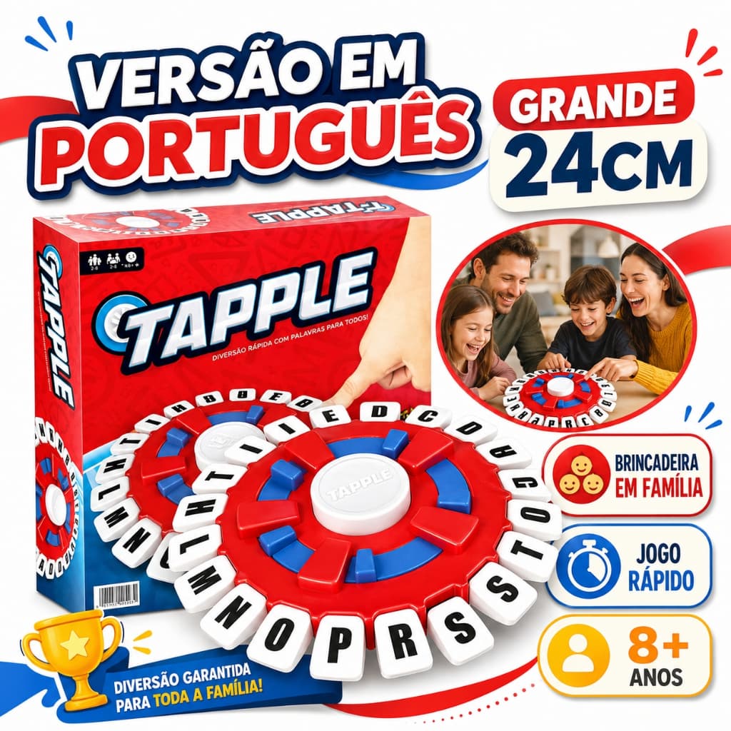 Tapple Stop – Jogo de Tabuleiro Trava Letras com Temporizador – Versão GRANDE 24cm – Português