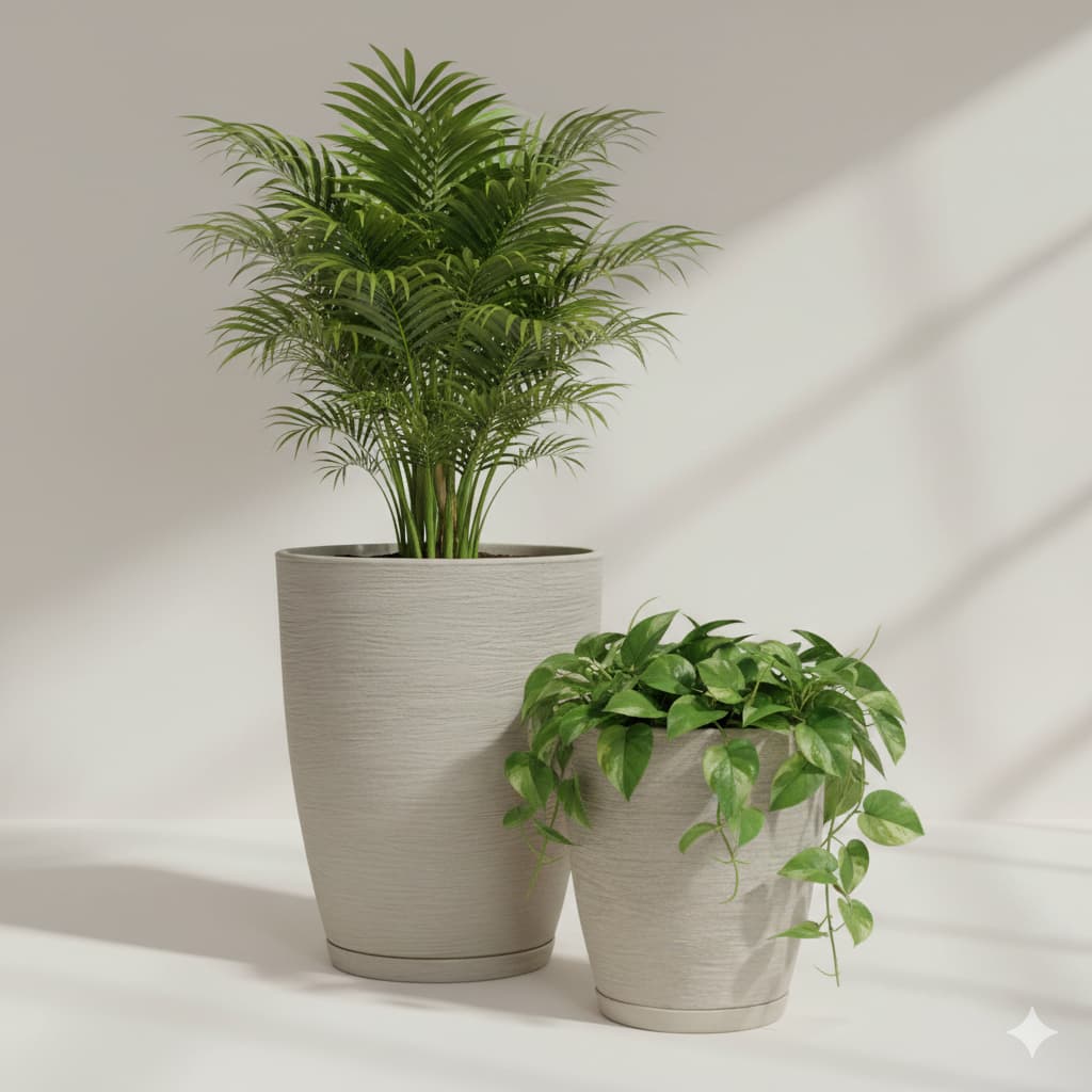 Kit 2 Vasos Polietileno Coluna Bojo Escovado Premium Decoração Jardim Resistente Oferta