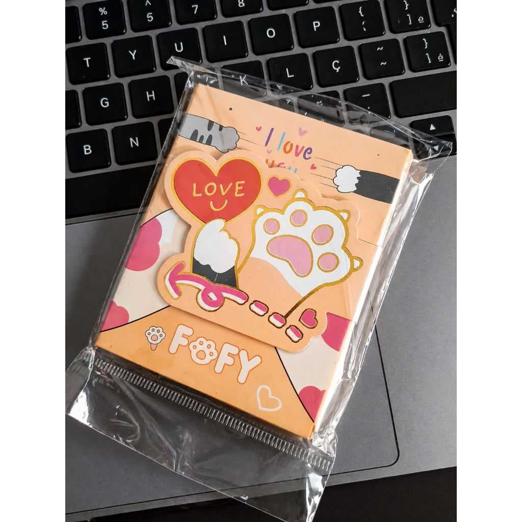 Mini Post-it 3 em 1 Kawaii com Velcro | Bloco Adesivo Fofo + Marcadores de Página