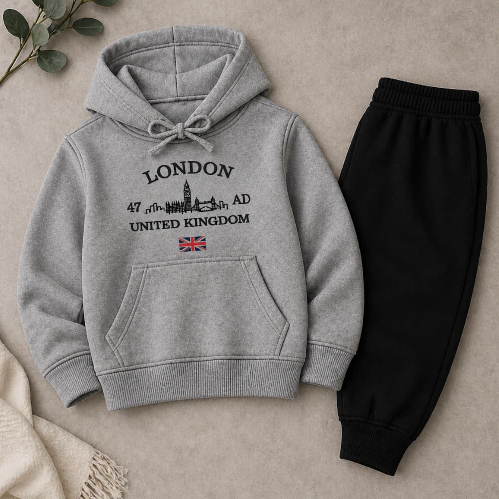 Conjunto Moletom Infantil Canguru Londres Inglaterra e Calça Preta Quentinho e Estiloso Inverno