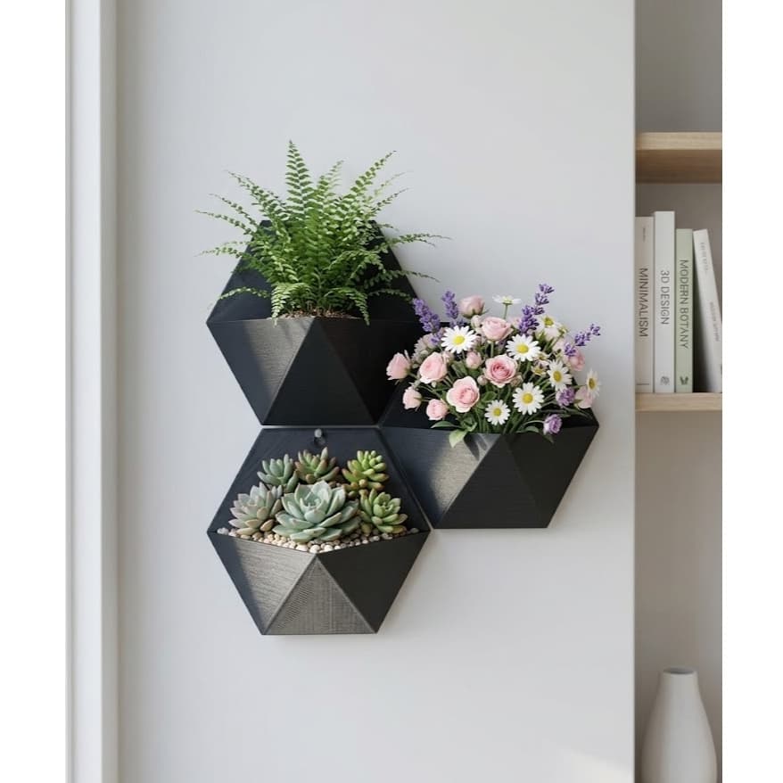 🌿 Vaso para Suculentas e Cactos de Parede Design Geométrico 3D (9cm)