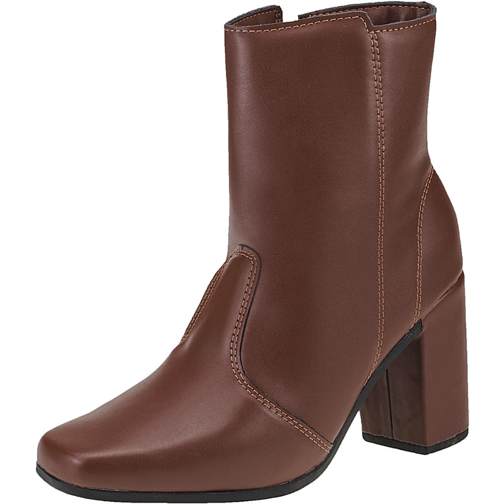 Bota Feminina Bico Quadrado Salto Alto Grosso Cotorno Cano Médio Confortavel Ziper Preto