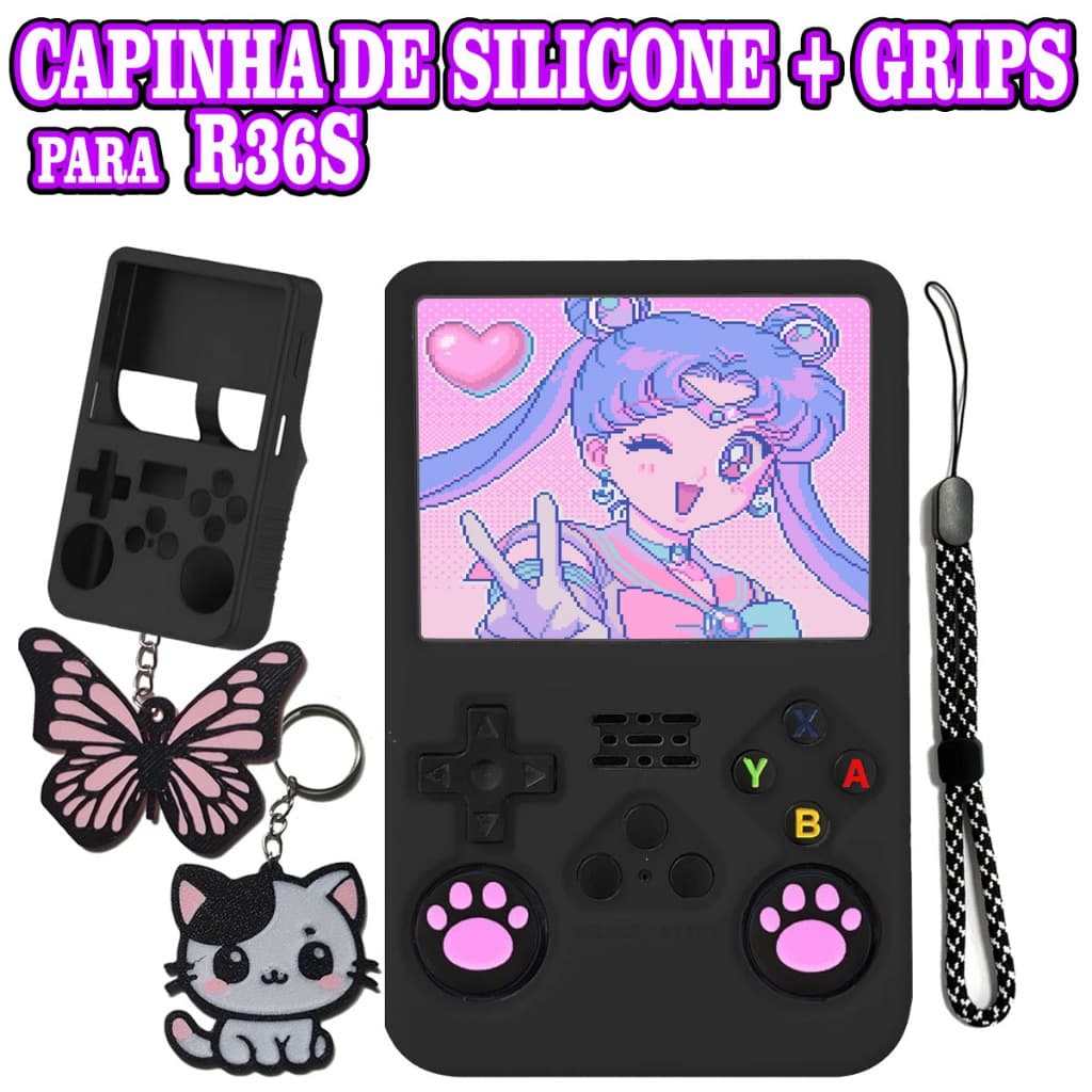 Capinha Protetora R36S Silicone Flexível + Acessórios Grips Chaveiro Pelicula