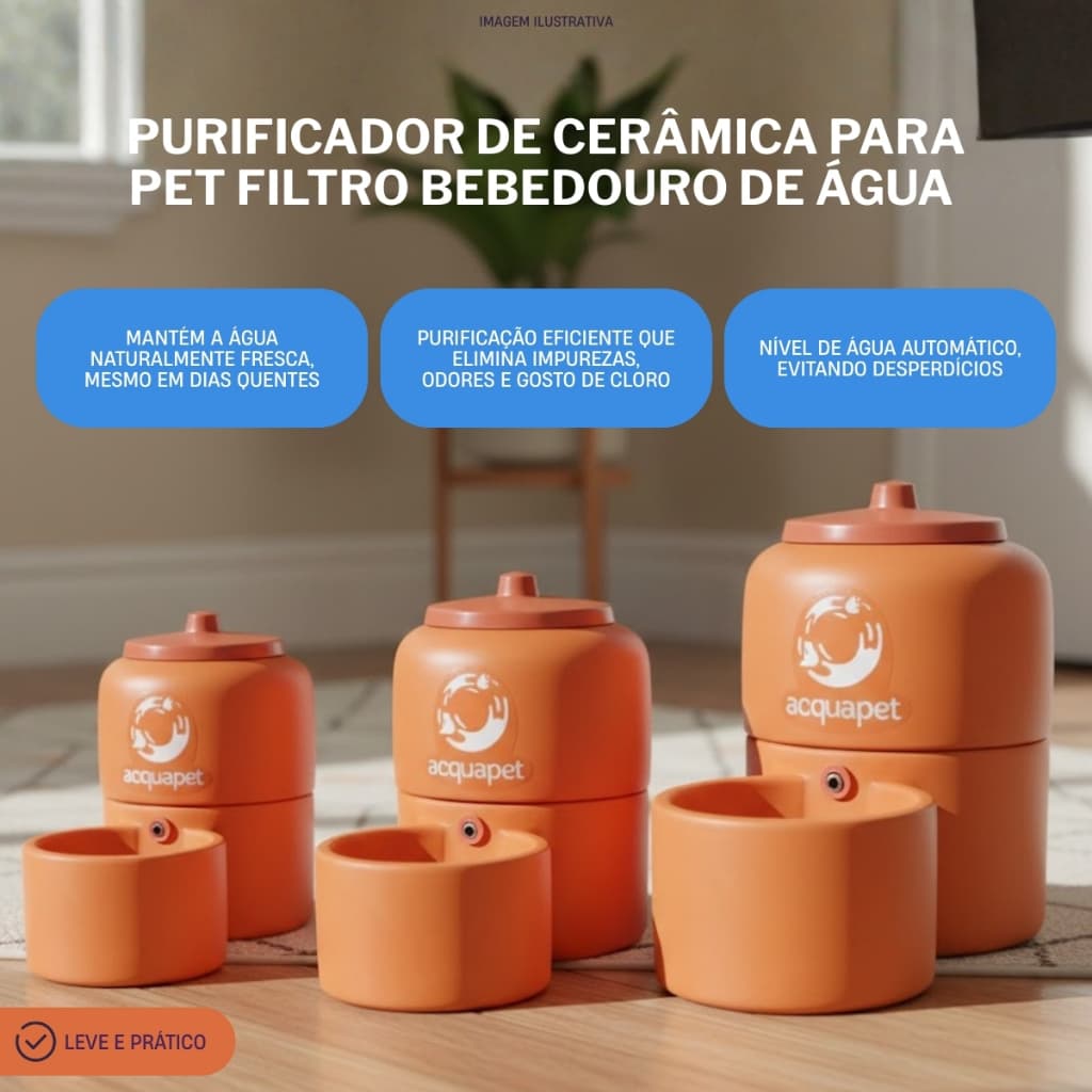 Purificador ACQUAPET de Cerâmica Para Pet Filtro Bebedouro de Água Gato Cachorro 2,5L  4L  8L