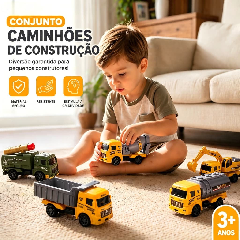Kit Caminhão Brinquedo Infantil 4 Tipos Bombeiro Construção Militar Lixo Educativo Presente Criança