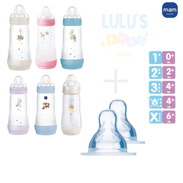 Kit Mamadeira MAM 320ml + Bico X 6m MAM Original Livre BPA Lacrada Fluxo Super Rápido