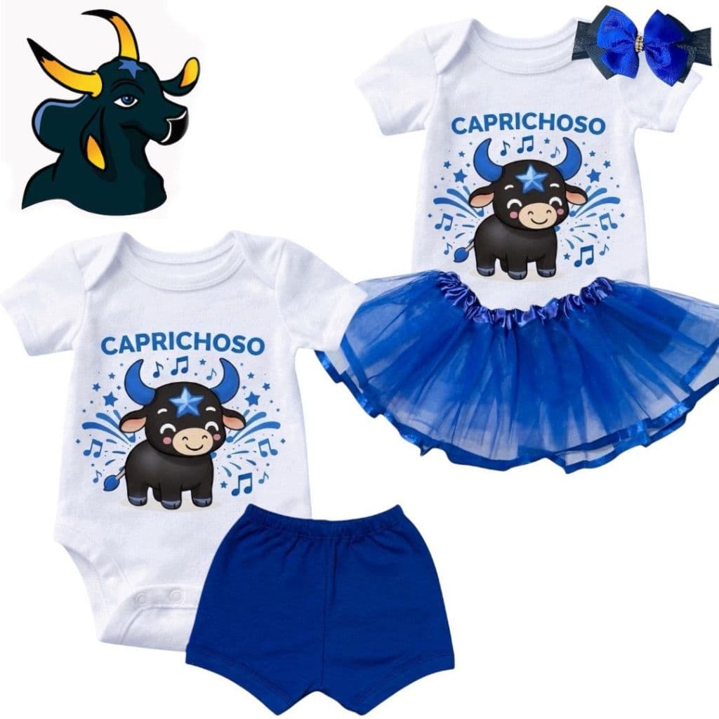 Kit Body Bebê Boi Caprichoso + Acessório Menino Menina Festival de Parintins Mesversário