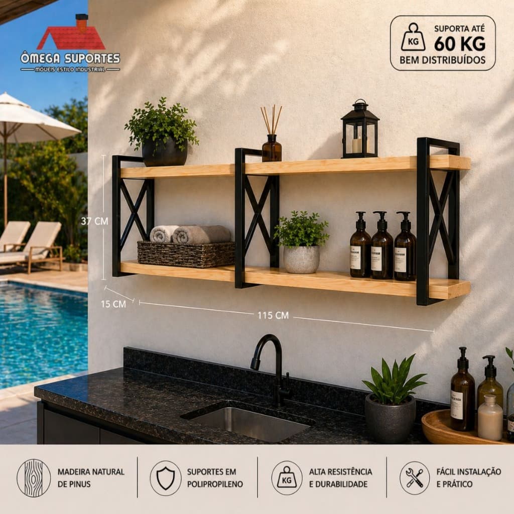 Prateleira Decorativa Suspensa 15cm prof. Marca Ômega