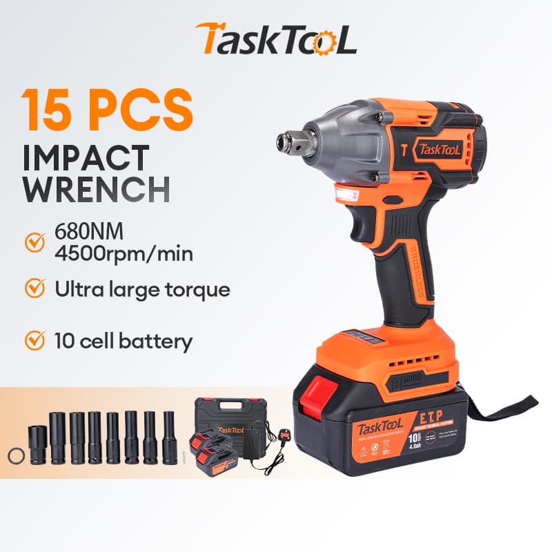 TaskTooL Parafusadeira Chave De Impacto 21v 2 Bateria Lítio Brushless 15 Pçs