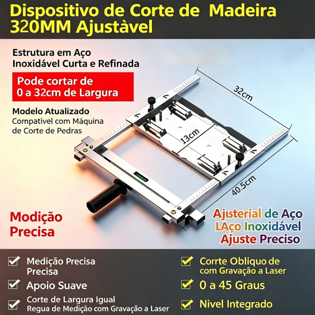 Guia de Corte Ajustável Multifuncional para Serra Mármore e Tupia Trilho Guia Corte Reto em Aço Inoxidável