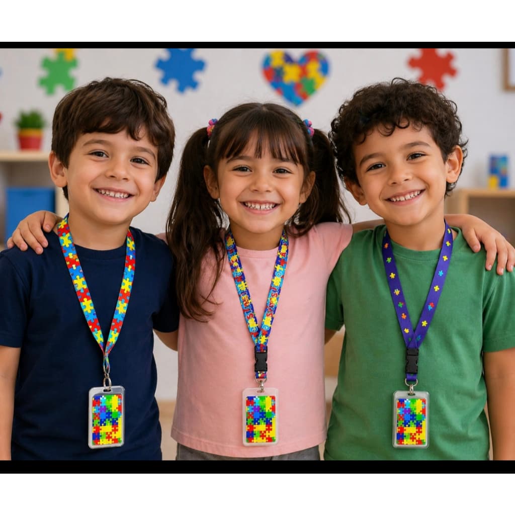 Cordão Identificação Autista Infantil + Porta Crachá Segurança