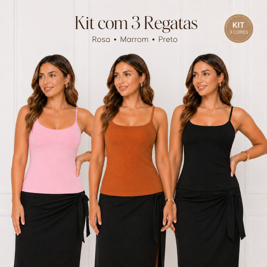 Kit 3 Regatas de Alça Lisas Ribana Macias