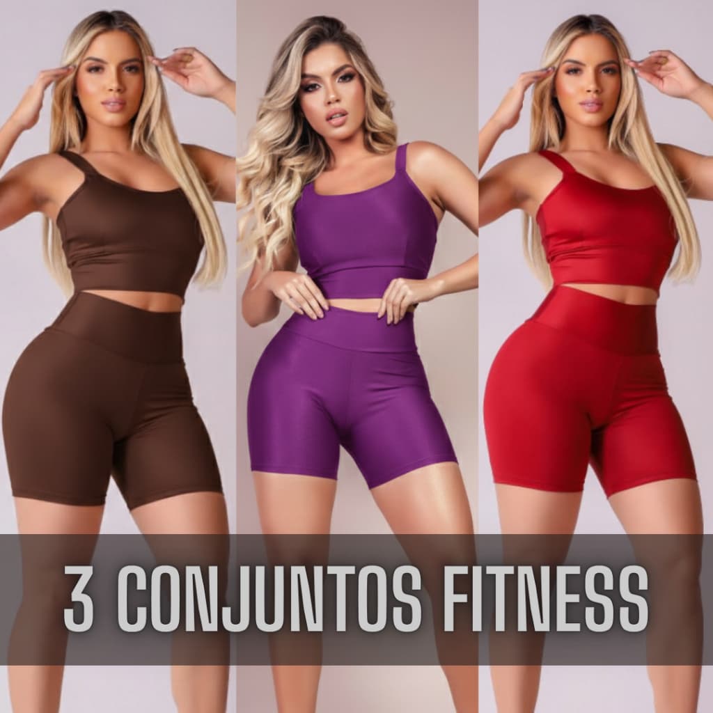 Kit 3 Conjuntos Fitness Feminino Sem Transparência Academia Treino Musculação